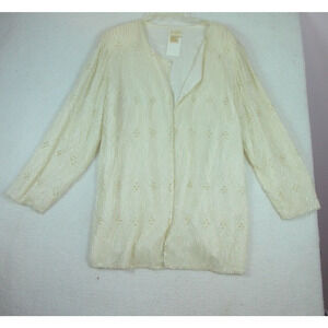 JasJas White Silk Open Jacket Cardigan Beaded Embellishments Size 2X Holiday